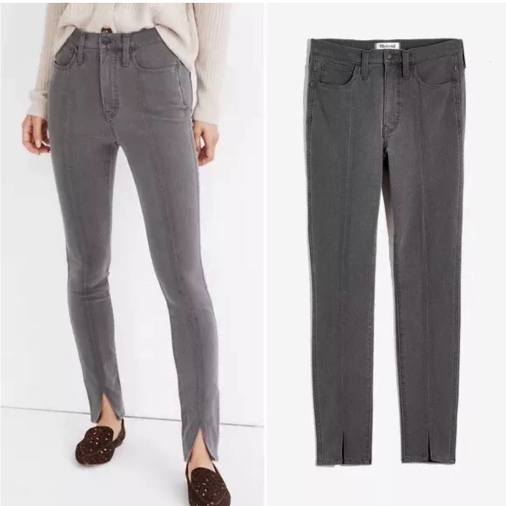 Madewell “Roadtripper Jeggings” High Rise Crushed Grey Denim With Front Slit